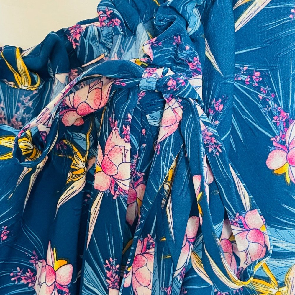 RO & DE Blue Pink Floral One Shoulder Blouse Large - Picture 6 of 9